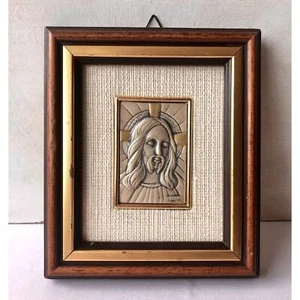 Vintage Jesus Christ Portrait 925 Silver Laminate Framed Stargent Handmade Italy - Picture 1 of 12