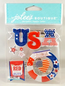 USA Red White Blue 4th July Heart Stars Patriotic America Jolee's 3D Stickers - Picture 1 of 2