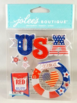 EE. UU. Rojo Blanco Azul 4 de Julio Corazón Estrellas Patriótico América Jolee's Pegatinas 3D Foto 1 de 2