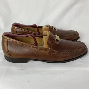 Bally Men's Loafer Ruvera Brown Leather Dress Gold Buckle Size10 D Made in Italy - Picture 1 of 12