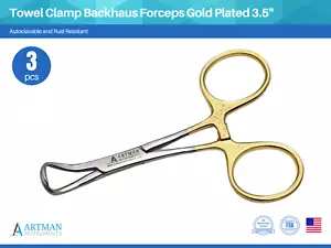 Morsetto per asciugamani Backhaus pinze placcato oro 3,5" medico chirurgico 3 pezzi ARTMAN - Foto 1 di 9