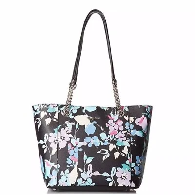 NWT Calvin Klein Hayden Large Tote Bag Safiano Chain Floral Black  Silver $158 - Image 1 of 4
