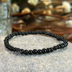 Black Tourmaline Stretch Bracelet 4mm Natural Beaded Gemstone EMF Protection - Picture 1 of 9