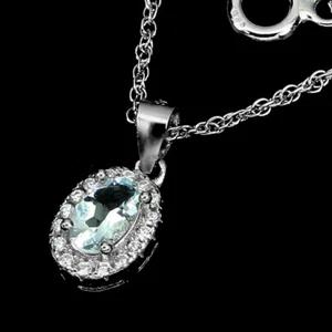 925 Sterling Silver Oval Aquamarine 6x4mm Simulated Cz  Necklace 18in - Picture 1 of 10