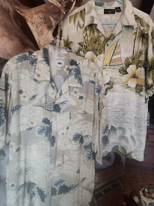 Lot Of 2 Button Down Hawaiian Shirts 100% Rayon Large Orig. Island Sport & Thums - Picture 1 of 7