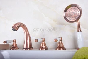 Antique Red Copper 5 Holes Bathroom Roman Tub Faucet Mixet Tap w/ Hand Shower - Picture 1 of 9