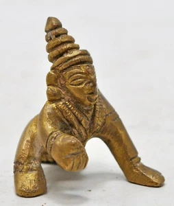 Antik Messing Baby Gott Krishna Idol Figur Statue Original Alt Fein Gravur - Bild 1 von 7