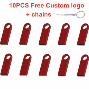 10PCS 64G 32G USB Flash Pen Drive Free Custom Logo 128MB Color Metal Stick Chain