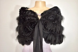 Real Rex Rabbit Black Fur Shawl Wraps Women Warm Cape Wedding Party On Sale - Picture 1 of 12