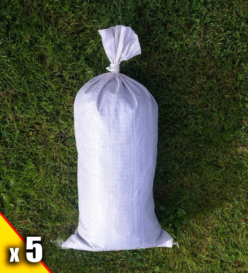 5 White Woven Polypropylene Empty Sandbags Sacks Flood Defence Sand Bags