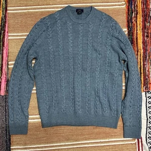 Brooks Brothers Sweater Medium Blue Cable Knit Wool Chunky Pullover 346 - Picture 1 of 7