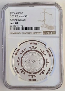 2023 TUVALU SILVER 1OZ JAMES BOND CASINO ROYALE COIN NGC MS70 SKU 8157412-173 - Picture 1 of 2