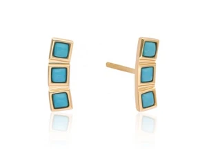 14K Gold Genuine 1.00 Ct. Turquoise Gemstone Studs Earrings Fine Jewelry Gift - Picture 1 of 10