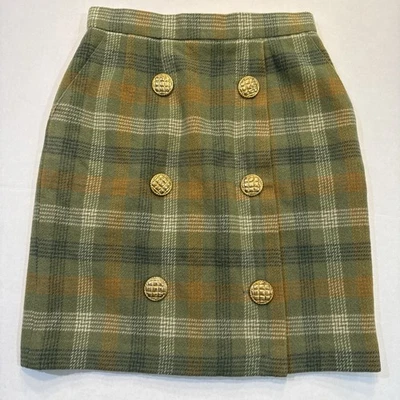 Falda a Cuadros de Lana Vintage Años 90 Para Mujer Talla XS Verde Dorado Botones Sin Marca Foto 1 de 4