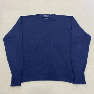 VTG Polo Ralph Lauren Sweater Men Large Blue Pullover Crew Neck Pony Lambs Wool - Picture 1 of 8