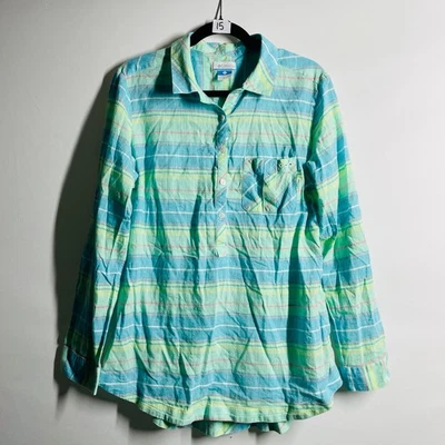 Женская блуза Columbia с зеленой и синей нашивкой карман поповер стиль в полоску размер XL - Изображение 1 из 4