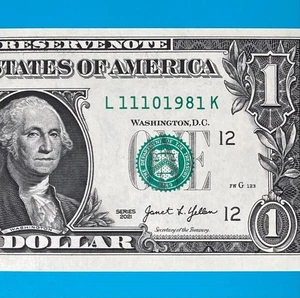 November 10, 1981 (L 11101981 K) BIRTHDAY Note $1 One Dollar Bill *UNC* - Picture 1 of 4