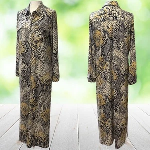 Maxi Shirt Kleid Damen M gelb grau Schlangenmuster Reise Pfirsichhaut Taschen Druckknöpfe - Bild 1 von 14