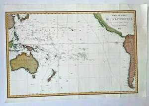 PACIFIC OCEAN 1834 DUMONT D'URVILLE LARGE ANTIQUE MAP 19TH CENTURY - Picture 1 of 9