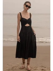 Chimi Calvi Linen Dress Black Midi Cutout Size 2 - Picture 1 of 4