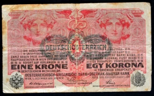 AUSTRIA 1916 OVERPRINT 'DEUTSCHOSTERREICH' 1 KRONE BANKNOTE. 21 - Picture 1 of 2