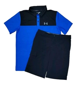 Under Armour Youth XL Black Chino Cargo Shorts & Blue/Black Polo Shirt Set - Picture 1 of 15
