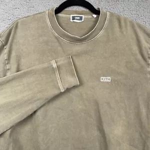 KITH Shirt Mens XL Beige Long Sleeve Lax Tee Logo Cotton Casual Palomino Faded - Picture 1 of 13