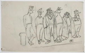 Caricatura original de Alan Hervey d'Egville (1891-1951). Dibujo a lápiz de pescador - Imagen 1 de 1