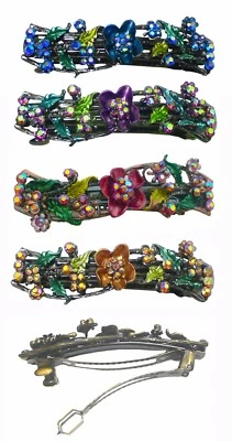 JCGY Flower Hair Barrette Hand Painted Crystal French Clip Barrette  YY86900-2 - Image 1 of 4