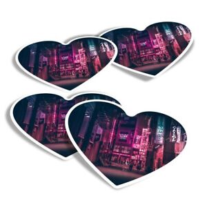 4x Heart Stickers - Night Street Japan Japanese Culture #21942