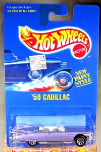 1991 Hot Wheels Blue Card #266 '59 CADILLAC Lt Lavender w/Chrome 7 Spokes - Picture 1 of 5