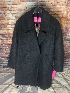 Betsey Johnson Boucle Wool Blend Coat Black Mid Length Womens Sz Large Y025218 - Picture 1 of 5