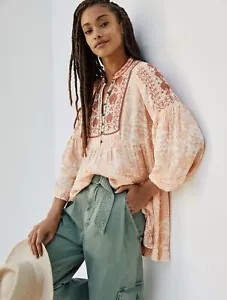 Top tunica Anthropologie Claudia baby doll taglia XS Petite Boho contadina romantica - Foto 1 di 11