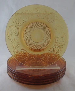 INDIANA DAISY 6 PIECES VINTAGE ORANGE AMBER GLASS 6 INCH PLATES 1970S - Picture 1 of 4