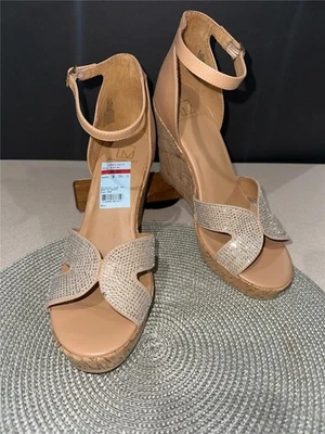 Material Menina Cortiça Bretta Strass Bronzeado Plataforma Sandálias Sapatos 11M NOVO - Imagem 1 de 4