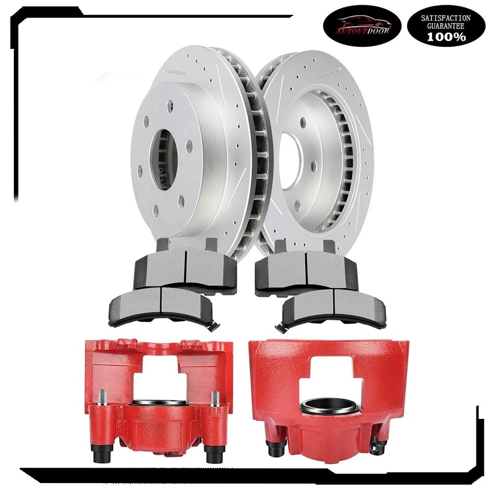 Rotores de disco delanteros pastillas de freno y par de pinzas de freno para Chevy GMC K1500 K2500 Foto 1 de 4