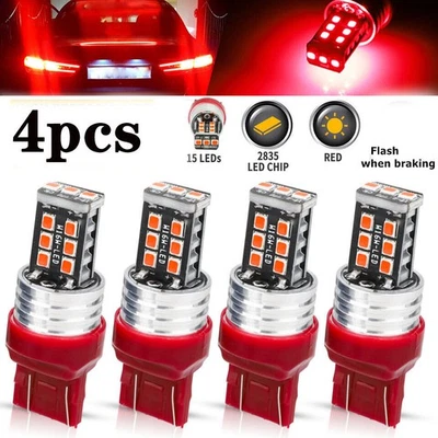 4Pcs 7443 7440 LED Red Strobe Flash Blinking Brake Stop Tail Parking Light Bulbs Foto 1 de 4