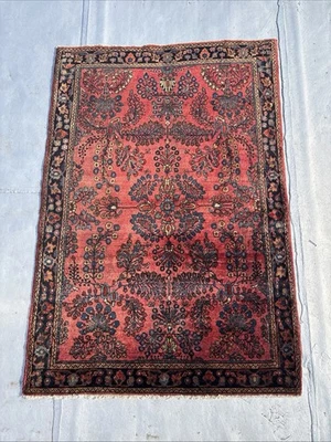 ALFOMBRA ANTIGUA FINA SAROOK MOHAJERAN 3X5 PIES CIR 1900 CORAL AZUL MARINO BRONCE PILA COMPLETA Foto 1 de 4