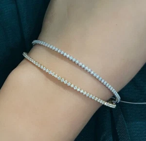 A Pair Of 14K Solid Gold Tennis Oval Soft Bangle, Natural Diamond. Was $12,310. - Picture 1 of 14