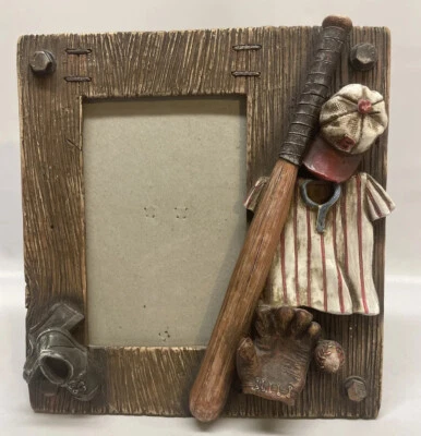 Baseball Glass Picture Frame 3D Holds 4x6 Bat Cap Glove Shoes Hand Made - Image 1 of 4