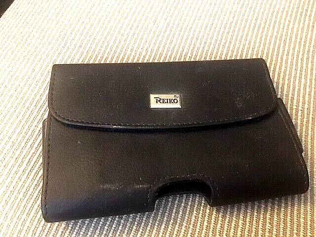 Reiko Full Leather Black Large Belt Clip Cell Phone Pouch fits Thick Case  - Image 1 of 1