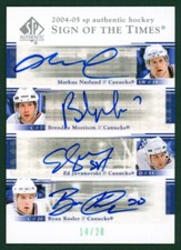 2004-05 SP Authentic MARKUS NASLUND BRENDAN MORRISON KESLER Quad Auto Rare #/20