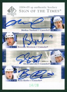 2004-05 SP Authentic MARKUS NASLUND BRENDAN MORRISON KESLER Quad Auto Rare #/20