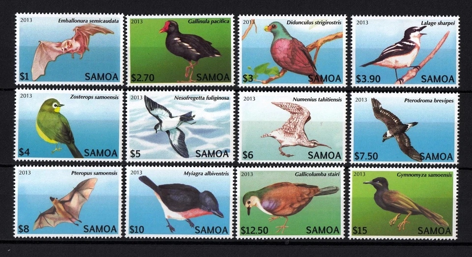 Samoa 2013 murciélagos y aves en peligro de extinción - debajo de la cara, Sc.1142 - 1153, sin usar, MNH Foto 1 de 1