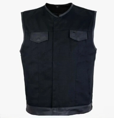 Dream Apparel Men's Black Denim Biker Vest Leather Trim. XL Size - Image 1 of 4