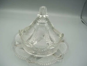 Vintage  Glass Dome Covered Butter Dish with Beaded Trim Base - Picture 1 of 7