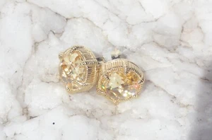 JUDITH RIPKA 14K Gold Plated Lab Created CANARY CRYSTAL ECLIPSE STUD EARRINGS - Picture 1 of 16