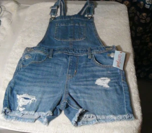 Girls Shorts Denim Bib Cat & Jack Girls Denim Overalls Blue Distressed L (10-12) - Picture 1 of 18