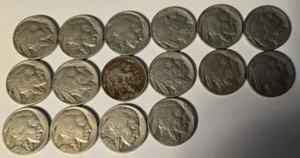VINTAGE Coin Lot of 16 Buffalo Nickels 1913-1938 Dateless FREE SHIPPING - Picture 1 of 2
