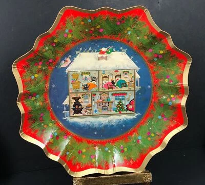 Hallmark Christmas paper bowl, Vintage MCM Night before christmas scene - Image 1 of 4